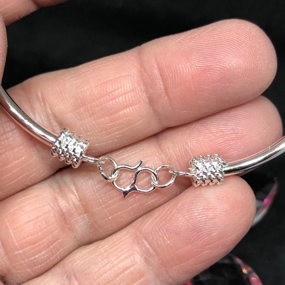 925 Beaded Bangle Bracelet With Hook - Picture 11 of 16